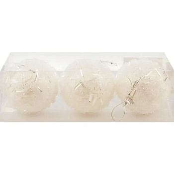 Набор новогодних шаров Ausini 8 см, 3 шт, белый V5079 (Китай)