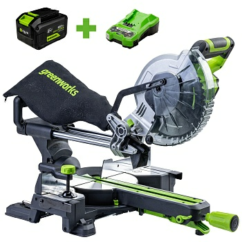 Пила торцовочная Greenworks GD24MS216 24V бесщеточная с протяжкой 1хАКБ 8Ач и ЗУ (Китай)