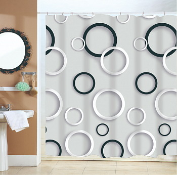 Штора для ванной комнаты из 100% полиэстера 90г/м2 180*180см с 12 кольцами (Китай)