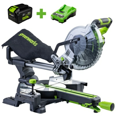 Пила торцовочная Greenworks GD24MS216 24V бесщеточная с протяжкой 1хАКБ 8Ач и ЗУ (Китай)