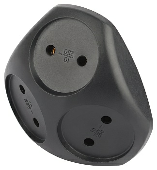 Разветвитель электрический (тройник) ЭРА SPx-3-B на 3 розетки без заземления 10А черный (Китай)