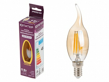 Лампа светодиодная CA35 СВЕЧА НА ВЕТРУ 6 Вт 220-240В E14 3000К ЮПИТЕР ДЕКОР (Китай)