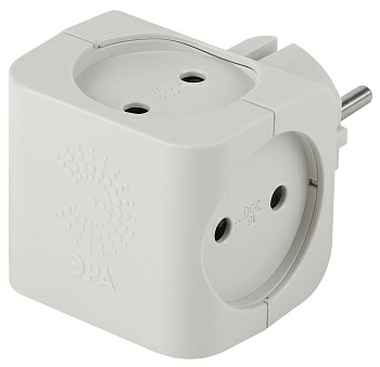 Разветвитель электрический тройник ЭРА SP-4-W Тройник 4 гнезда без заземления белый (Россия)