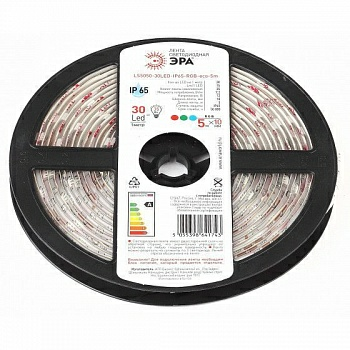 Лента светодиодная 641636 ЭРА LS5050-30LED-IP20-RGB-eco-5m разноцветная