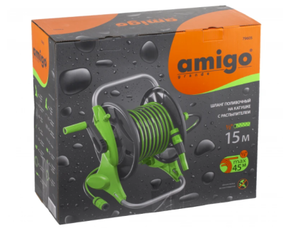 Шланг поливочный 1/2 дюйма (13мм), длина 15м на катушке с распылителем 79605 AMIGO (Россия)