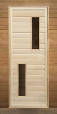 Дверь липа с 2-мя стеклами (коробка хвоя) 1900х700  (Россия)