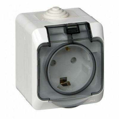 Розетка Этюд PA16-044C с заземлением со шторками IP44 16A серый (Россия)