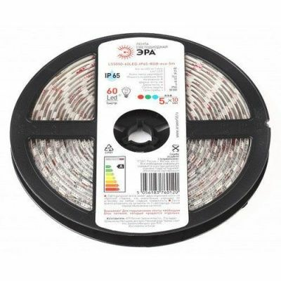 Лента светодиодная 641774 ЭРА LS5050-60LED-IP65-RGB-eco-5m разноцветная