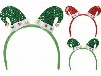 Украшение новогоднее текстильное обруч на голову Колпаки 20*23*21 см (Китай)