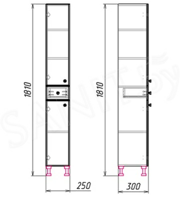 Шкаф-пенал с выдвижными ящиками Гамма 51.25 оФ8 правый белый (Беларусь)