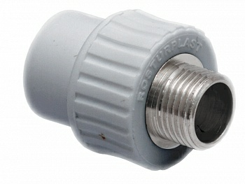 Муфта комбинированная неразъемная ПП с наруж.резьбой d20х1/2" серая
