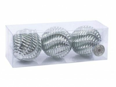 Набор шаров елочных пластмассовых рифленый 3 штуки 8 см (Китай)