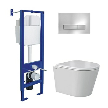 Комплект BERGES: инсталляция АТОМ Line кнопка хром глянец унитаз VITA Rimless 49 см сиденье дюропласт микролифт (Россия)