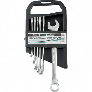 Набор ключей комбинированных STELS 8-17мм 6шт., CrV матовый хром (Индия)