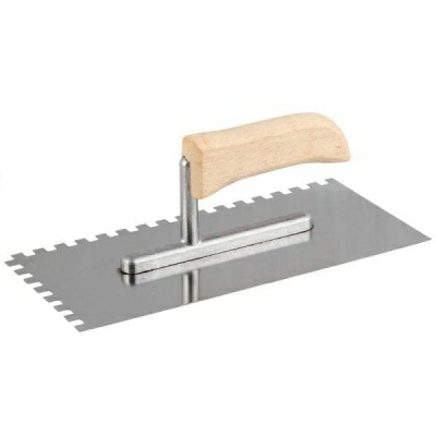 Гладилка нержавеющая деревянная ручка 28*13см зуб 10*10 мм (Польша)