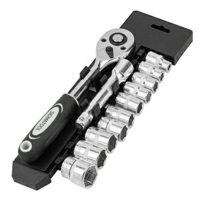 Набор головок с трещоткой и удлинителем в пластиковом держателе 12 предметов 1/2''(6гр) 8,10,12-15,17,19,21,24мм (Китай)