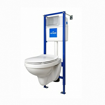 Инсталляция Vector с сиденьем, кнопкой Actis глянцевый хром + унитаз подвесной Delfi (Польша)