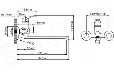  Смеситель для ванны с длинным изливом Wisent WP22028 (Китай)