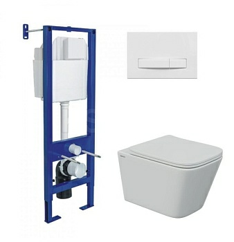 Комплект BERGES: инсталляция АТОМ Line кнопка белая унитаз FLOE S Rimless 51 см сидение дюропласт Floe S Slim SO (Россия)