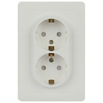 Розетка двойная с заземлением Style 2X2P+E Schuko со шторкам 16А-250В, IP20, СУ, белый (Китай)
