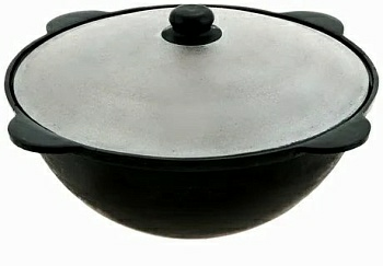 Казан узбекский чугунный с крышкой-сковородой (круглое дно) 10л (Россия)