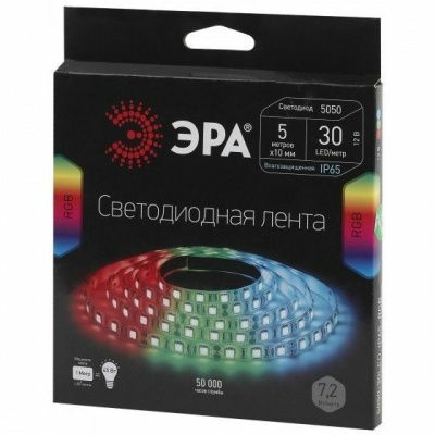 Лента светодиодная 641636 ЭРА LS5050-30LED-IP20-RGB-eco-5m разноцветная
