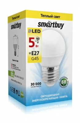 Лампа светодиодная (LED) Smartbuy-G45-05W/3000/E27 (Китай)