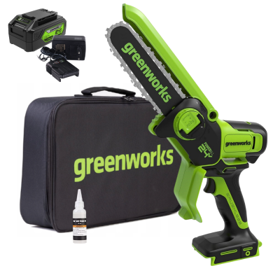 Цепная мини пила аккумуляторная Greenworks 24V GD24CSMNX 15см с АКБ и ЗУ (Китай)