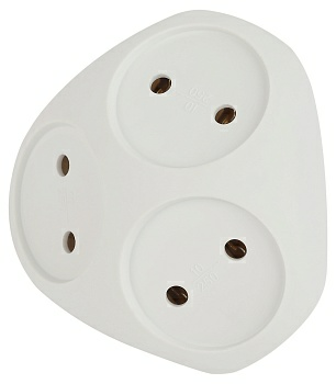 Разветвитель электрический (тройник) ЭРА SPx-3-W на 3 розетки без заземления 10А белый (Китай)