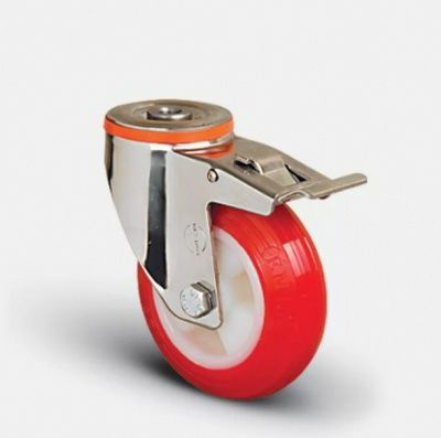 Поворотная колесная опора под болт EM04 ZKP 100F обод-нейлон,контактный слой полиуретан, с тормозом (Турция)