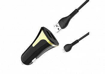 Автомобильное зарядное устройство hoco Z31 двойной порт с кабелем Lightning 3.4А (Китай)