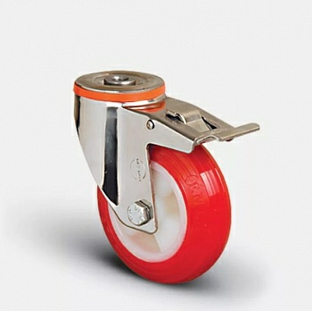 Поворотная колесная опора под болт EM04 ZKP 100F обод-нейлон,контактный слой полиуретан, с тормозом (Турция)