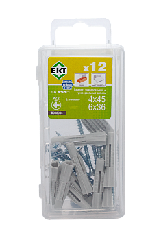 Саморез цинк 4,0х45 + универсальный дюбель UDD 6х36, нейлон (упак/12шт)