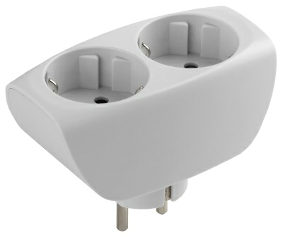 Разветвитель электрический (тройник) ЭРА SP-2e-W на 2 розетки с заземлением со шторками 16А белый (Россия)