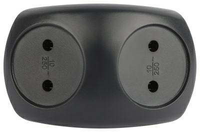 Разветвитель электрический (тройник) ЭРА SPx-2-B на 2 розетки без заземления 10А черный (Китай)