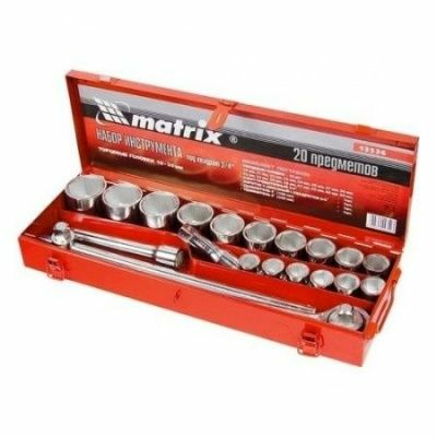 Набор торцевых головок квадрат 3/4", головки 19 х 50мм, 20 предметов MATRIX 13536 (Россия)