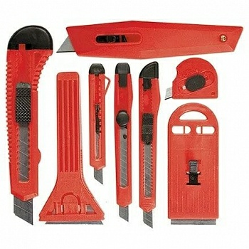 Набор ножей 9мм-4, 18мм-2,+скребки, выдвижные фиксированные лезвия, 40-52мм, 2шт MATRIX (Россия)