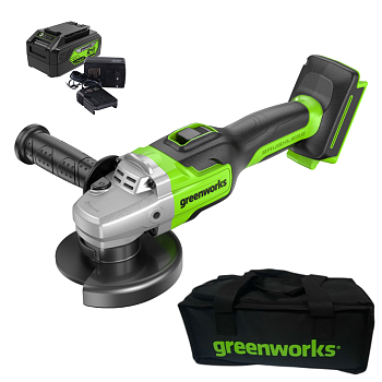 Угловая шлифовальная машина аккумуляторная Greenworks 24V GD24AGK4 3200207UB 1хАКБ 4Ач и ЗУ (Китай)