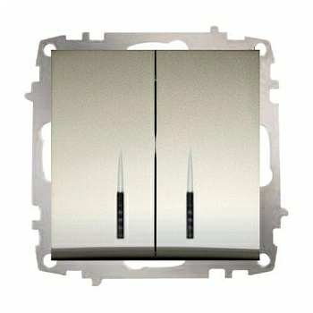 Выключатель Zena 2-клавишный с подсветкой титаниум (Турция)