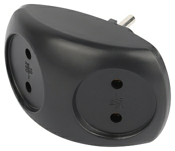 Разветвитель электрический (тройник) ЭРА SPx-2-B на 2 розетки без заземления 10А черный (Китай)