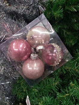 Новогоднее украшение Набор шаров 8 см 4 штуки (Китай)