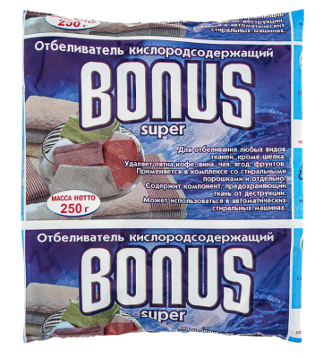 Отбеливатель кислородосодержащий "BONUS Super" 250г. (Беларусь) Отбеливатель кислородосодержащий "BONUS Super" 250г. (Беларусь)