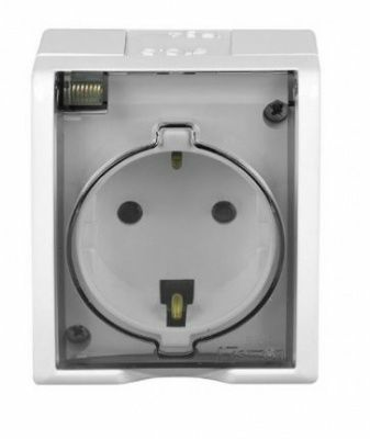 Розетка 2Р+Е ip54 без шторок с крышкой полупрозрачной белый (Россия)