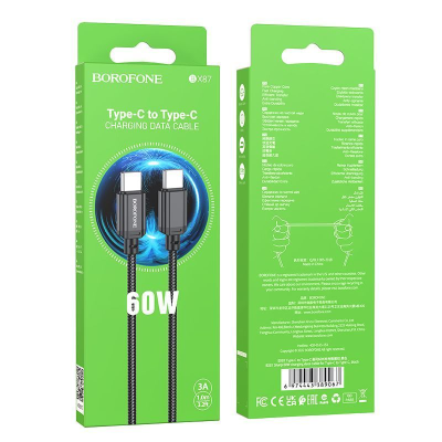 Кабель BX87 Type-C-Type-C 60W черный 1м BOROFONE (Россия)