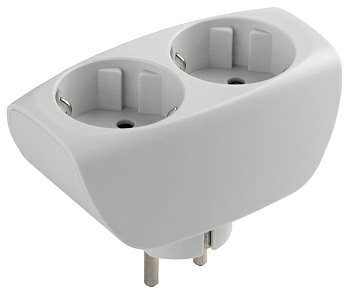 Разветвитель электрический (тройник) ЭРА SP-2e-W на 2 розетки с заземлением со шторками 16А белый (Россия)