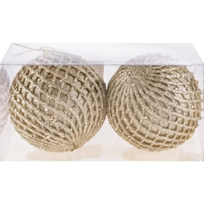 Набор новогодних шаров  10 см, 2 шт золотой V5073 (Китай)