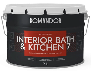 Краска влагостойкая матовая KOMANDOR INTERIOR BATH&KITCHEN 7 БАЗА A 9л (Россия) в Борисове