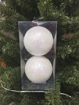 Набор новогодних шаров 10 см, 2 шт., белый (Китай)