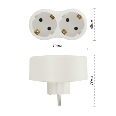 Разветвитель электрический ЭРА SPx-2e-W на 2 розетки с заземлением 16А белый (Китай)