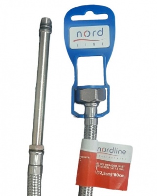 Армированный шланг для смесителя 1/2" с длинным наконечником 125мм (Россия)